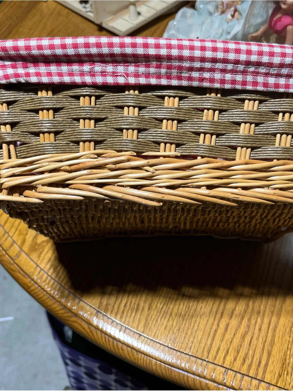 Wicker Basket Set with Red Gingham Liner